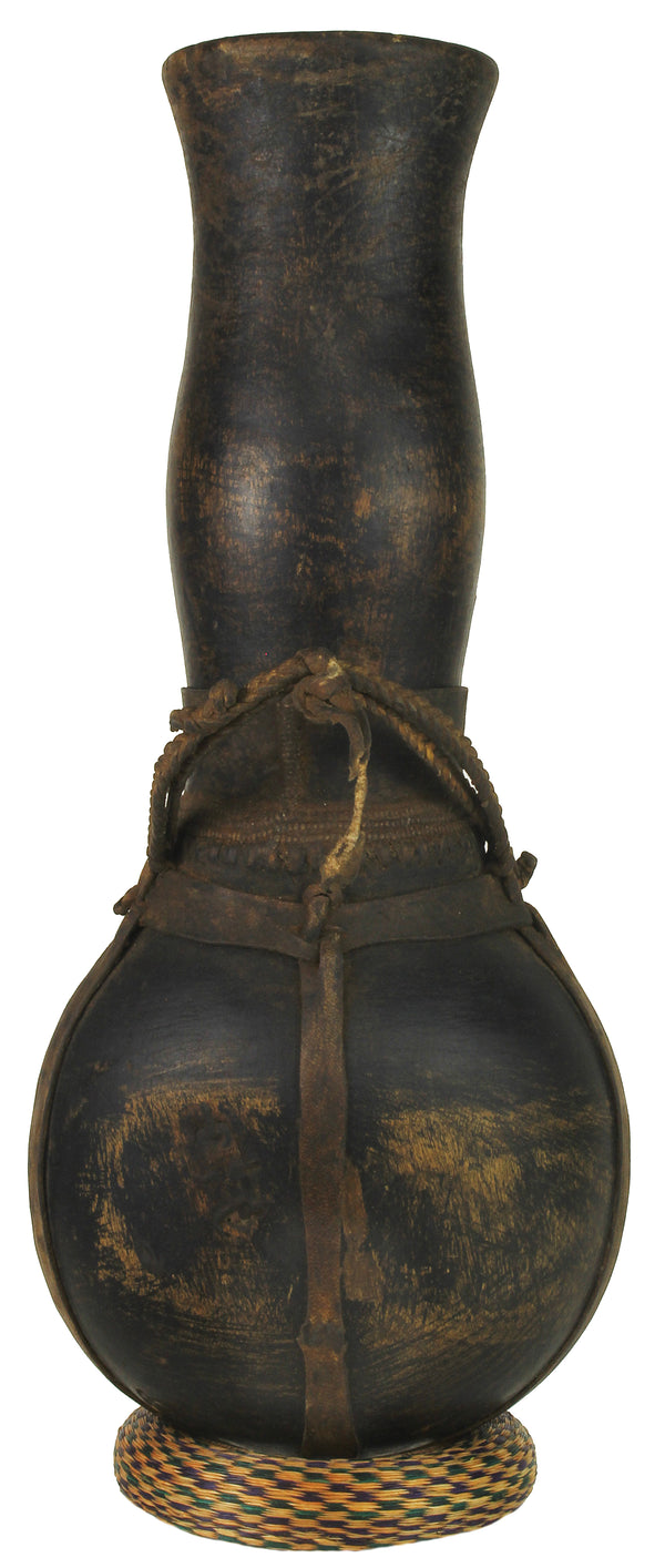 Vintage Wooden & Leather Milk Vessel from Congo, Africa | 19" - Niger Bend
