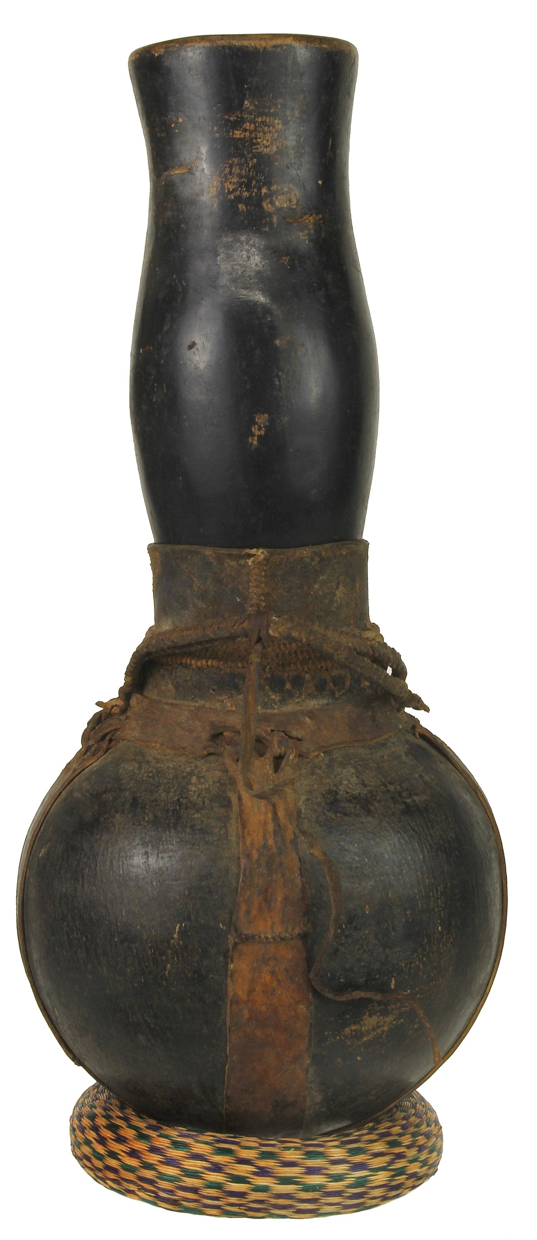 Vintage Wooden & Leather Milk Vessel from Congo, Africa | 16" - Niger Bend