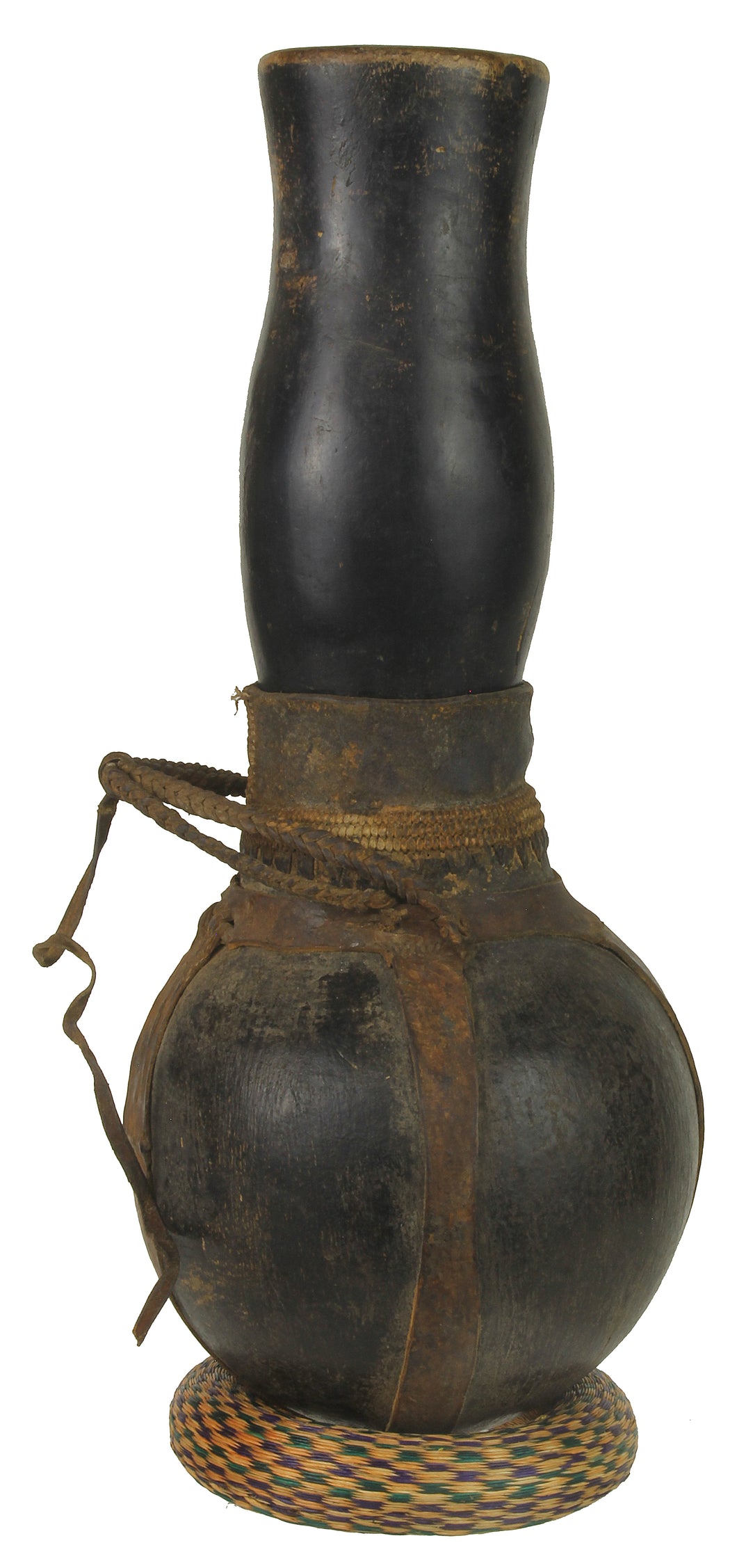 Vintage Wooden & Leather Milk Vessel from Congo, Africa | 16" - Niger Bend
