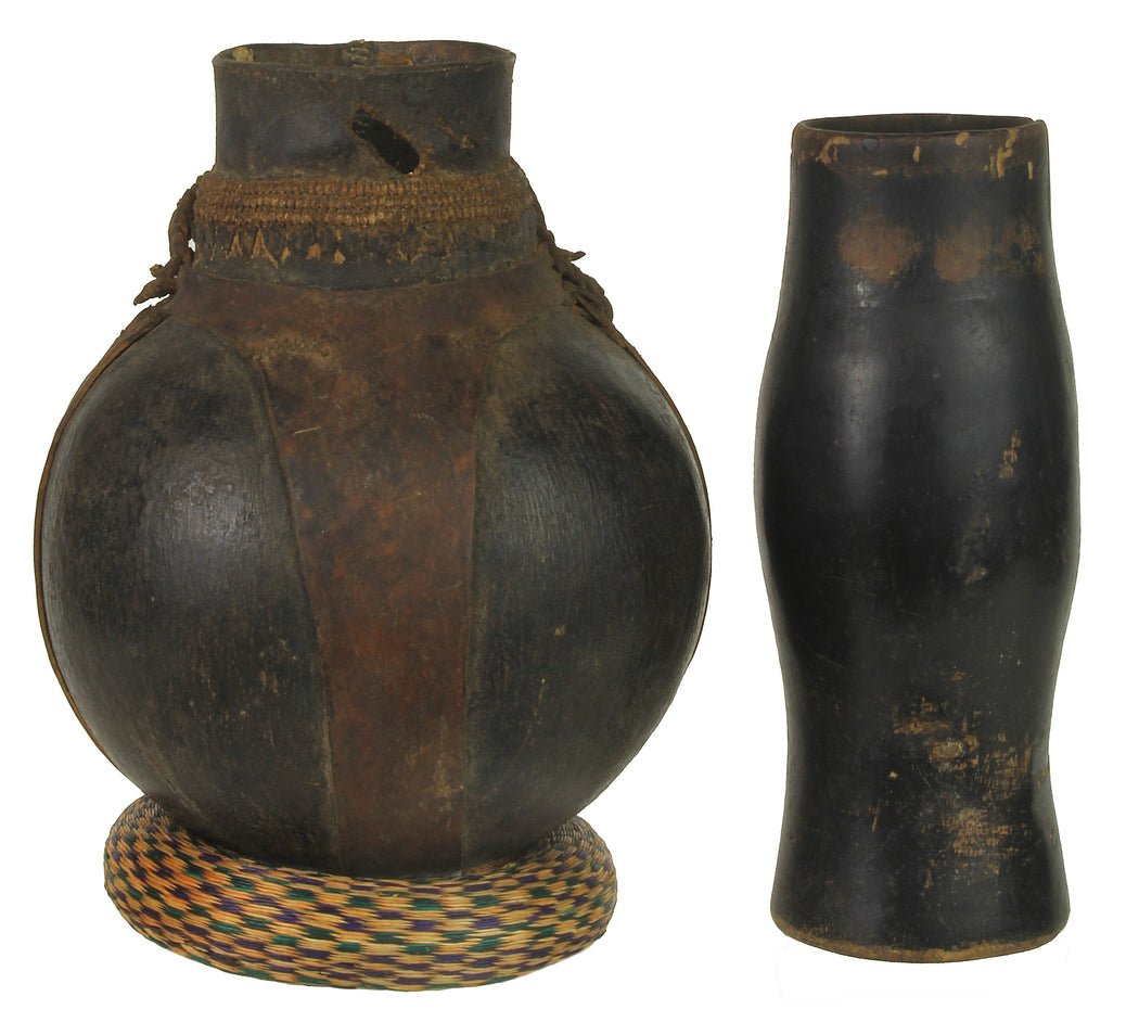 Vintage Wooden & Leather Milk Vessel from Congo, Africa | 16" - Niger Bend