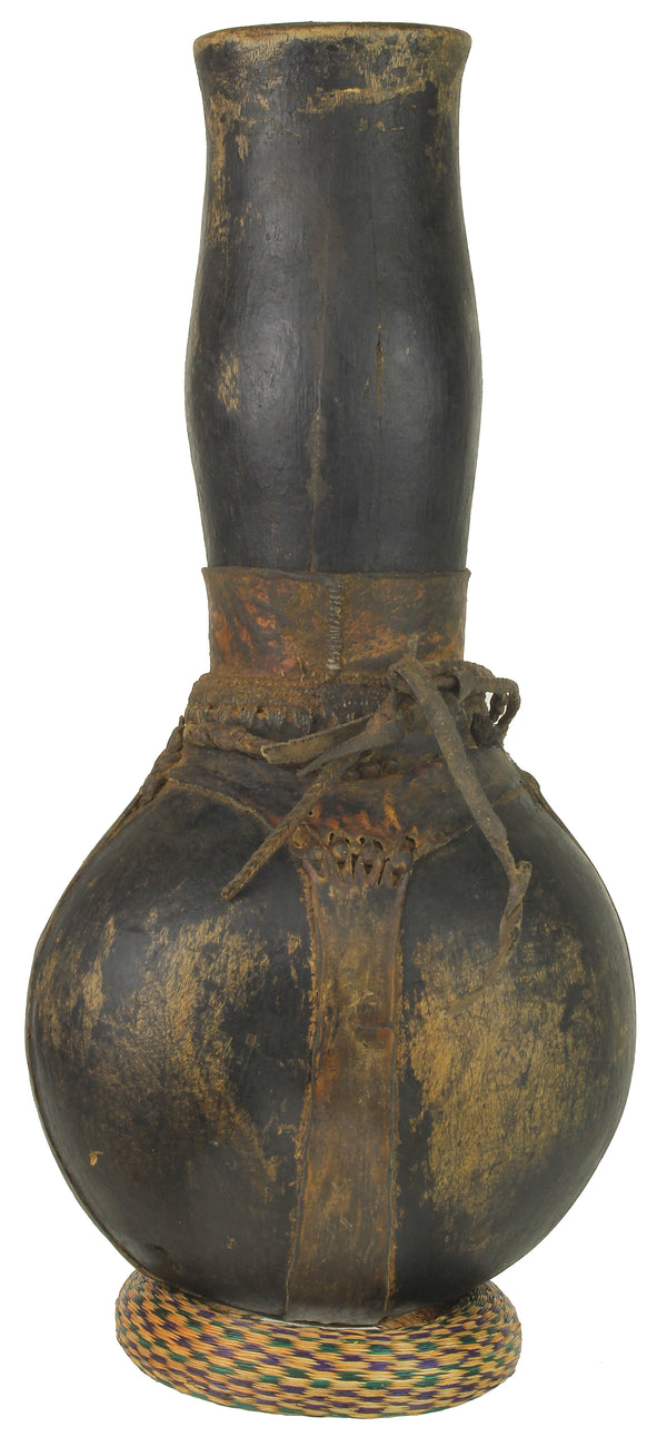 Vintage Wooden & Leather Milk Vessel from Congo, Africa | 18" - Niger Bend