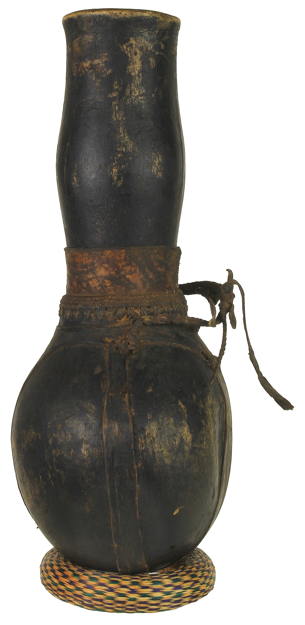 Vintage Wooden & Leather Milk Vessel from Congo, Africa | 18" - Niger Bend