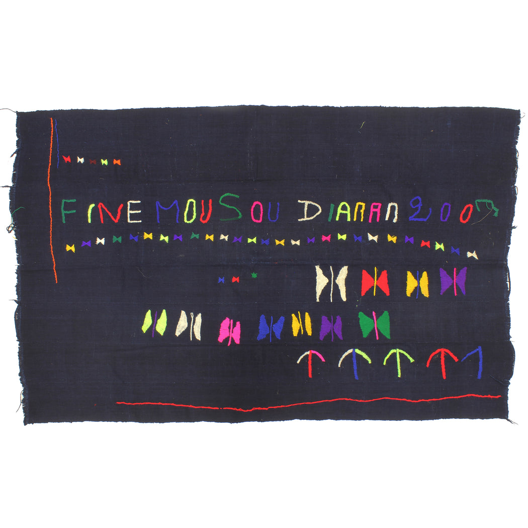 Vintage Embroidered Denim Indigo Textile "Wrapper" | 60" x 36.5" - Niger Bend