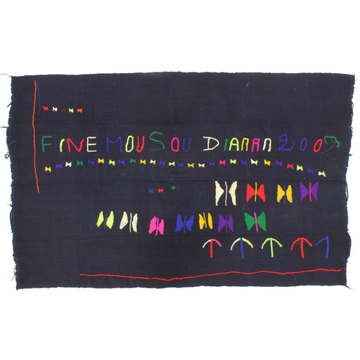 Vintage Embroidered Denim Indigo Textile "Wrapper" | 60" x 36.5" - Niger Bend