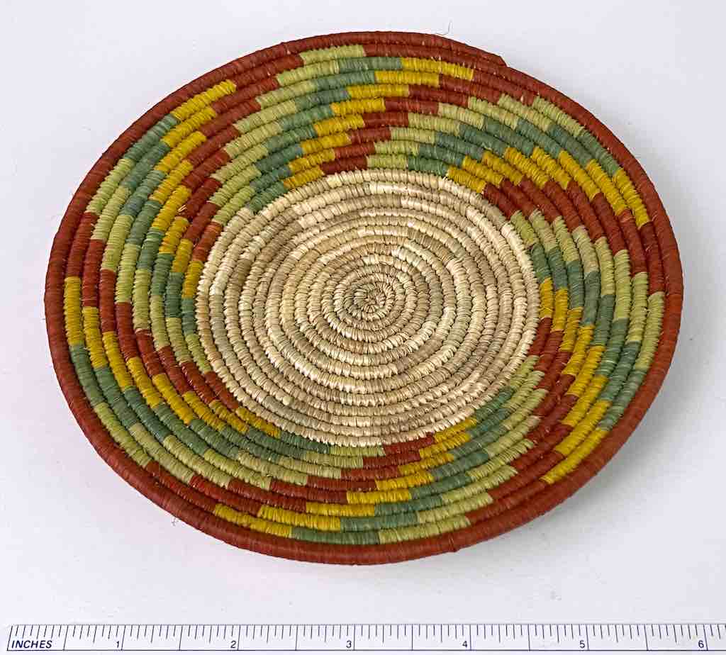 Small Very Thin Coil Finest Quality Handwoven Rwenzori Raffia Shallow Basket/Bowl | 6"