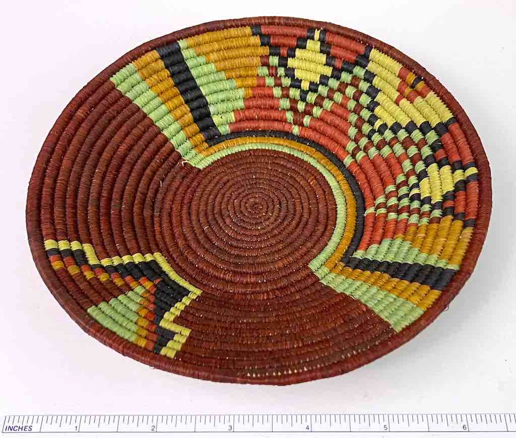 Small Very Thin Coil Finest Quality Handwoven Rwenzori Raffia Shallow Basket/Bowl | 6.5"