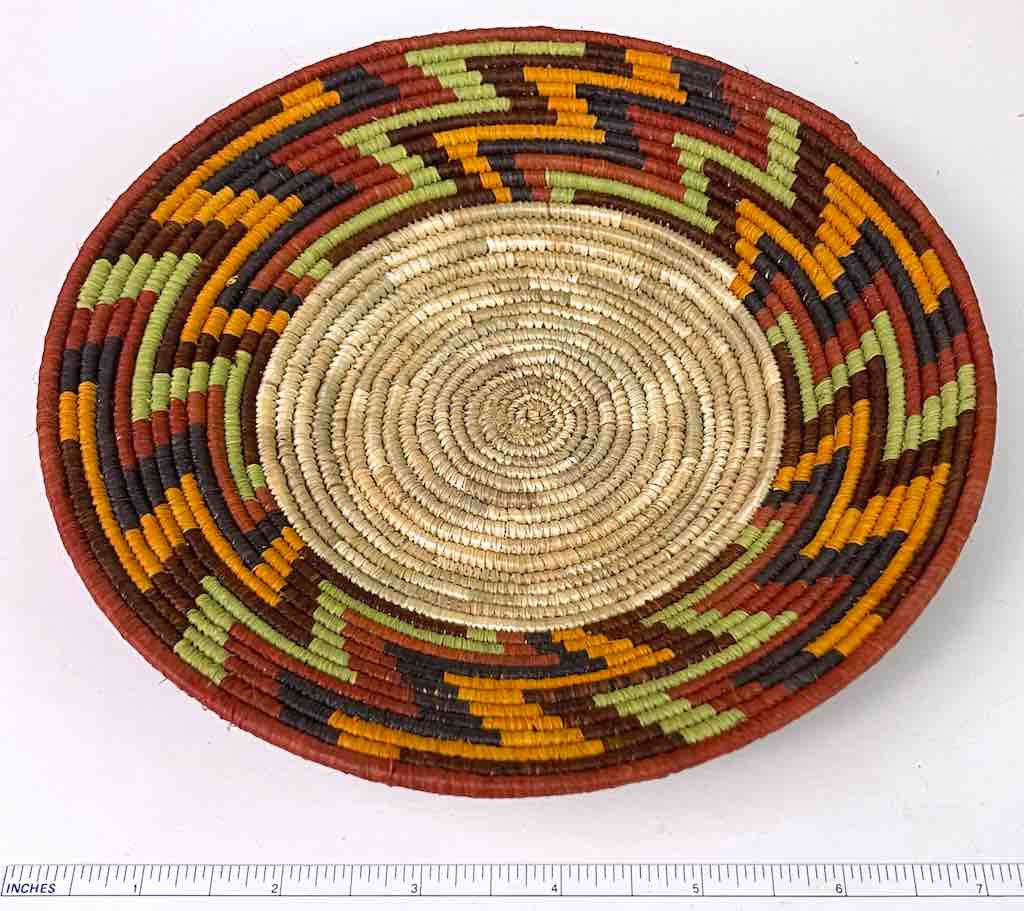 Small Very Thin Coil Finest Quality Handwoven Rwenzori Raffia Shallow Basket/Bowl | 7.5"