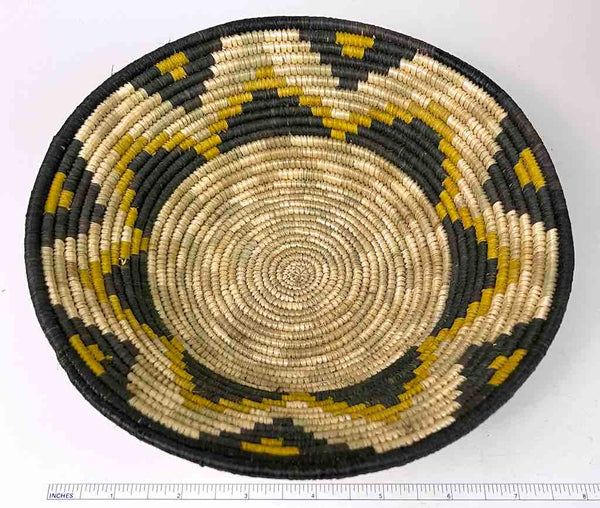 Small Very Thin Coil Finest Quality Handwoven Rwenzori Raffia Shallow Basket/Bowl | 8"