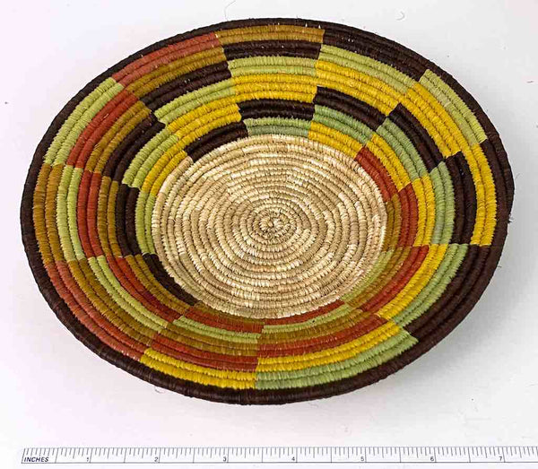 Small Very Thin Coil Finest Quality Handwoven Rwenzori Raffia Shallow Basket/Bowl | 8"