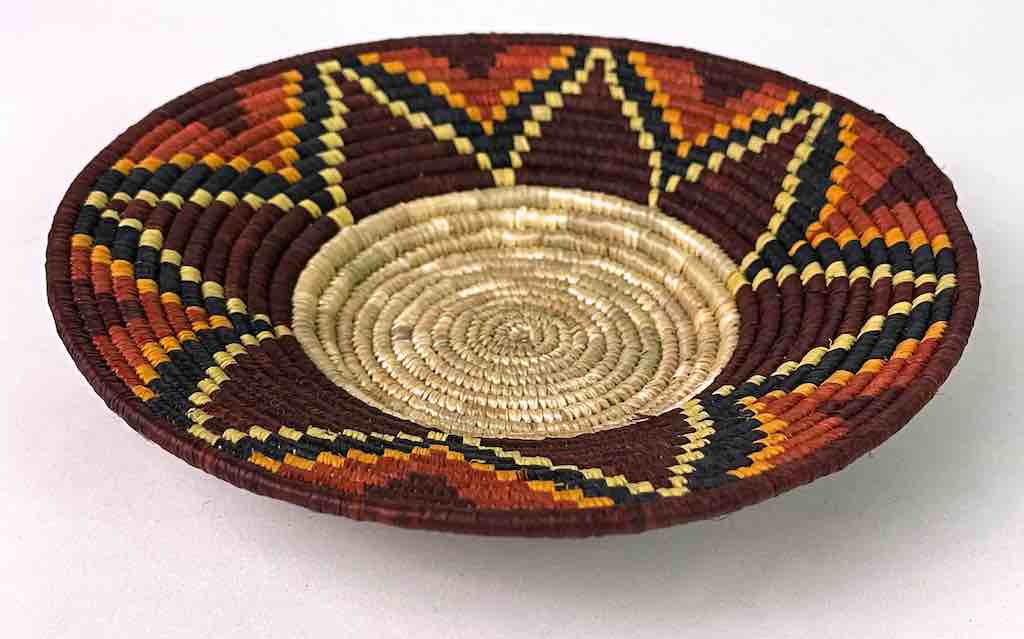 Small Very Thin Coil Finest Quality Handwoven Rwenzori Raffia Shallow Basket/Bowl | 6"