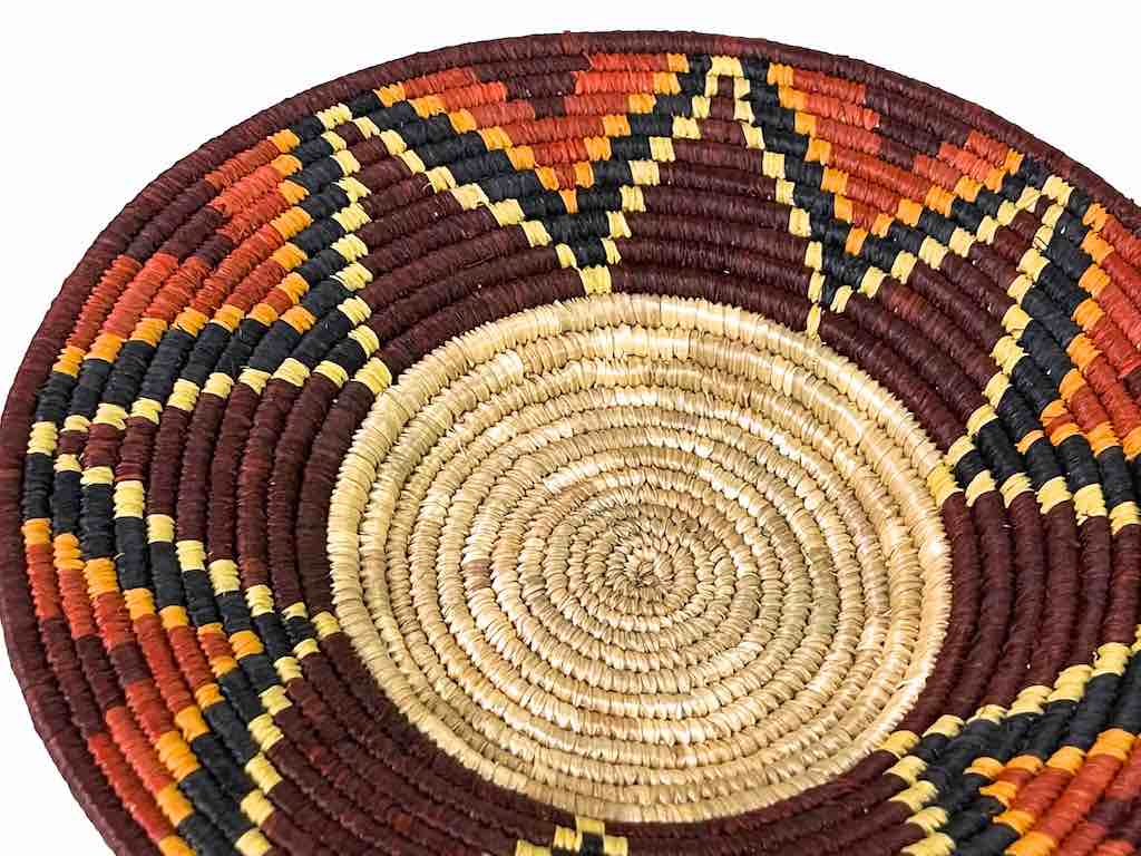 Small Very Thin Coil Finest Quality Handwoven Rwenzori Raffia Shallow Basket/Bowl | 6"