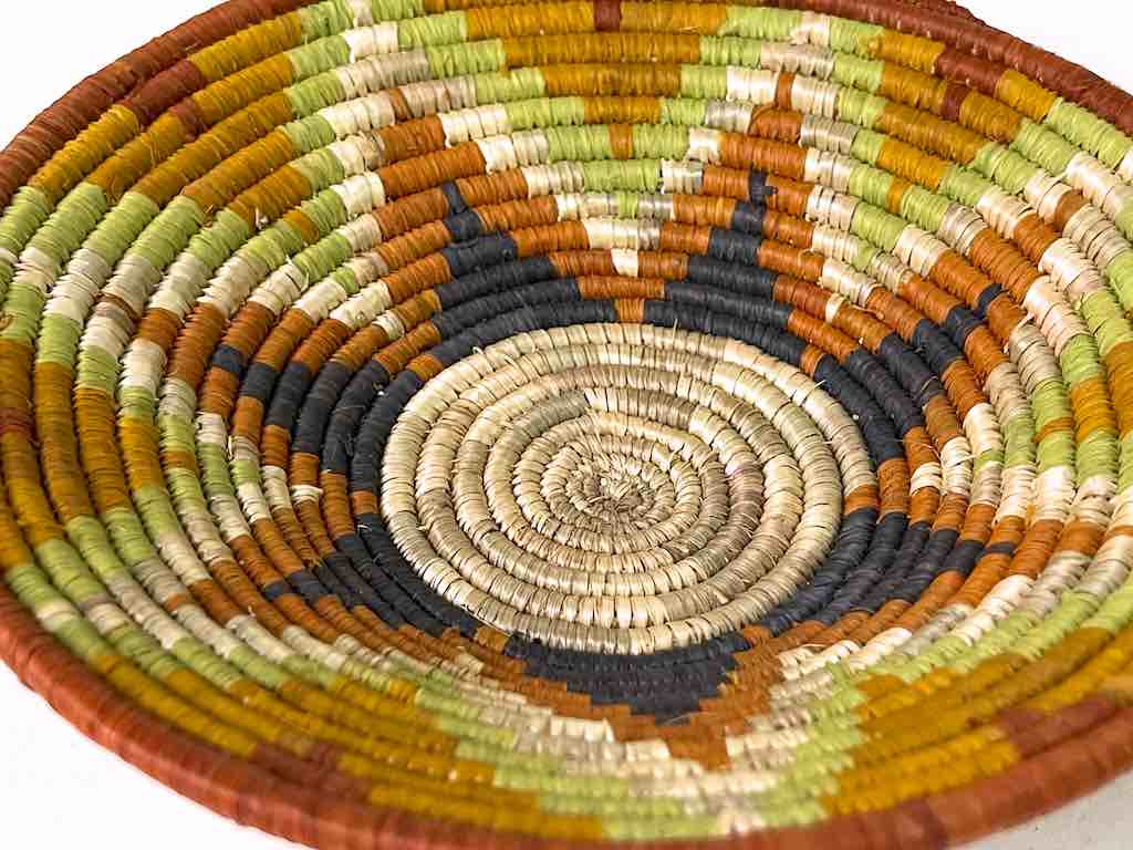 Small Very Thin Coil Finest Quality Handwoven Rwenzori Raffia Shallow Basket/Bowl | 6"