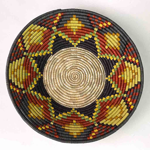 Very Thin Coil Finest Quality Handwoven Rwenzori Raffia Shallow Basket/Bowl | 10"