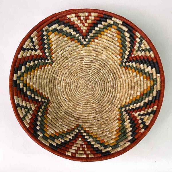 Very Thin Coil Finest Quality Handwoven Rwenzori Raffia Shallow Basket/Bowl | 10"