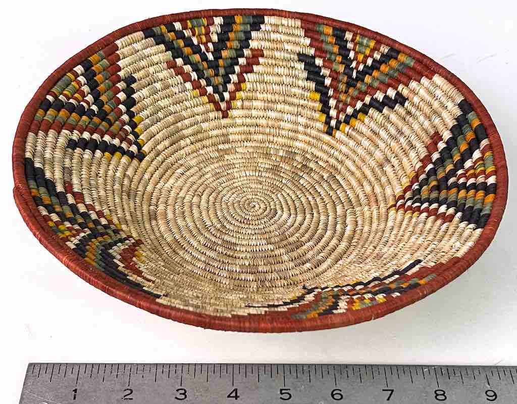 Very Thin Coil Finest Quality Handwoven Rwenzori Raffia Shallow Basket/Bowl | 10"