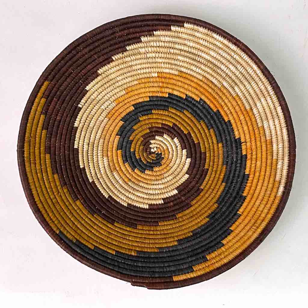 Very Thin Coil Finest Quality Handwoven Rwenzori Raffia Shallow Basket/Bowl | 10"