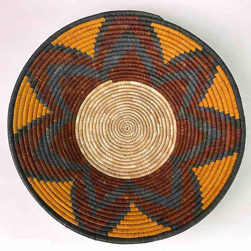 Large Very Thin Coil Finest Quality Handwoven Rwenzori Raffia Shallow Basket/Bowl | 12"