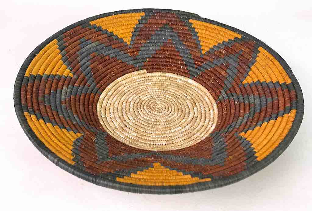 Large Very Thin Coil Finest Quality Handwoven Rwenzori Raffia Shallow Basket/Bowl | 12"