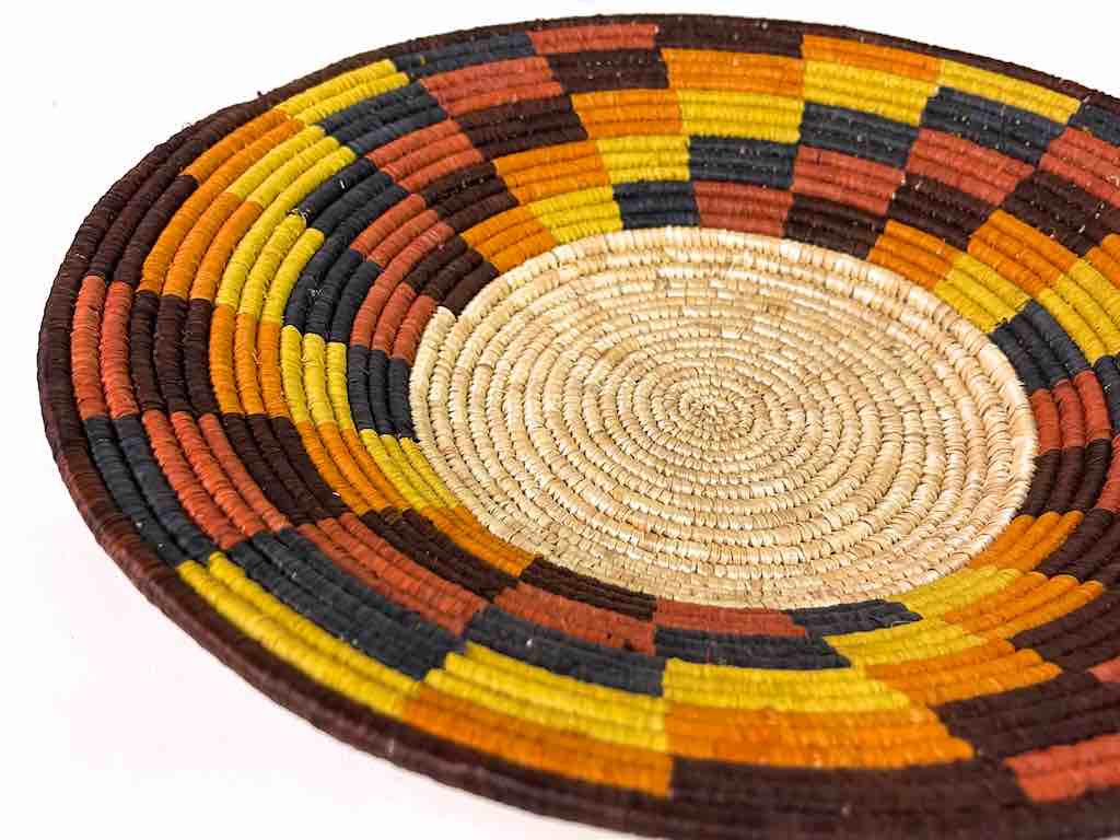 Large Very Thin Coil Finest Quality Handwoven Rwenzori Raffia Shallow Basket/Bowl | 11"