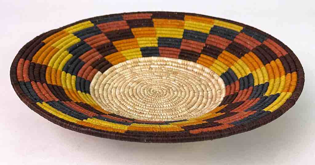Large Very Thin Coil Finest Quality Handwoven Rwenzori Raffia Shallow Basket/Bowl | 11"