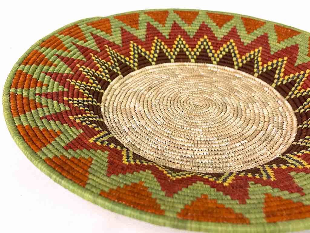 Large Very Thin Coil Finest Quality Handwoven Rwenzori Raffia Shallow Basket/Bowl | 11"