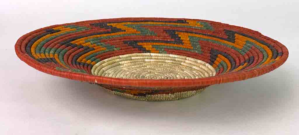 Large Very Thin Coil Finest Quality Handwoven Rwenzori Raffia Shallow Basket/Bowl | 11"