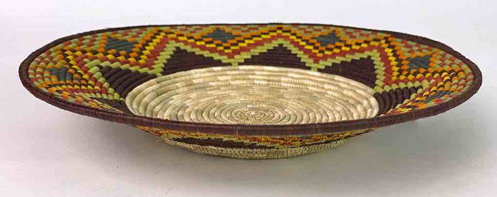 Large Very Thin Coil Finest Quality Handwoven Rwenzori Raffia Shallow Basket/Bowl | 11.5"