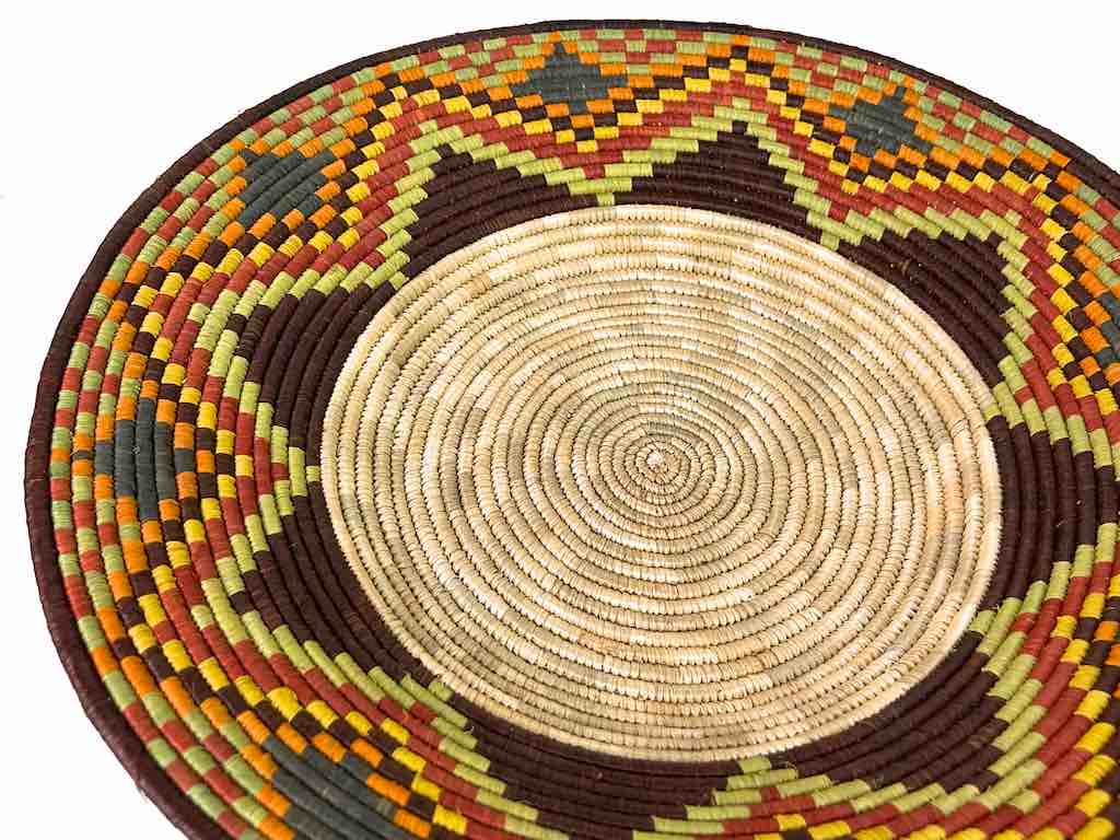 Large Very Thin Coil Finest Quality Handwoven Rwenzori Raffia Shallow Basket/Bowl | 11.5"