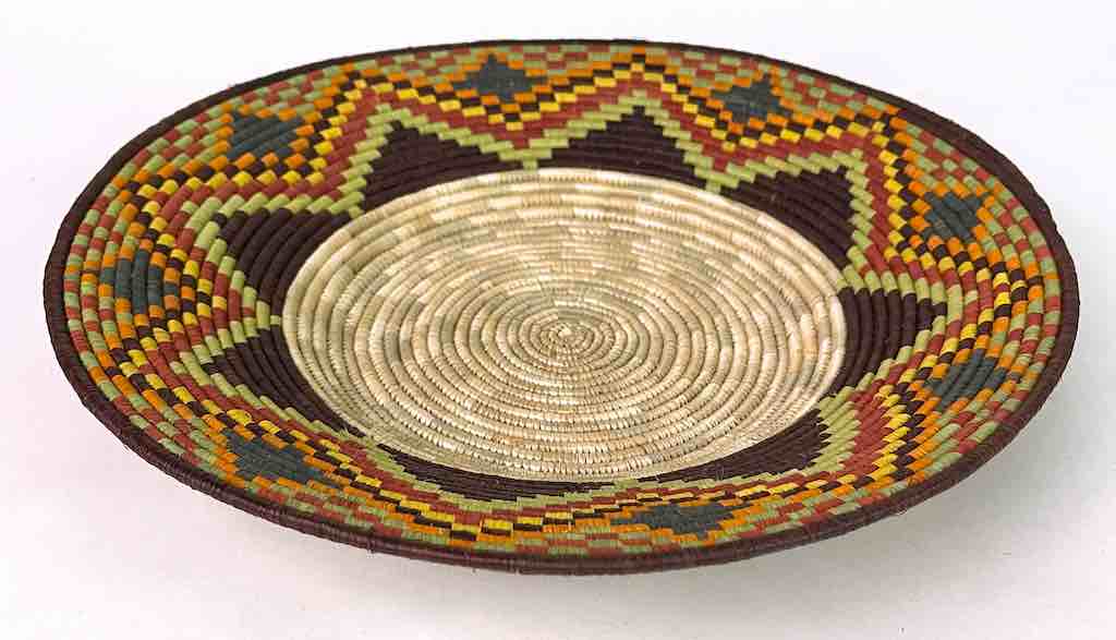 Large Very Thin Coil Finest Quality Handwoven Rwenzori Raffia Shallow Basket/Bowl | 11.5"