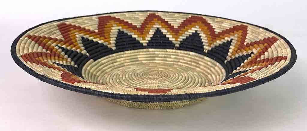 Large Very Thin Coil Finest Quality Handwoven Rwenzori Raffia Shallow Basket/Bowl | 13"
