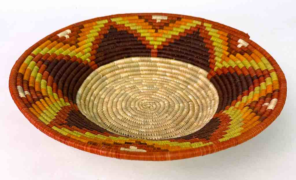 Large Very Thin Coil Finest Quality Handwoven Rwenzori Raffia Shallow Basket/Bowl | 10"