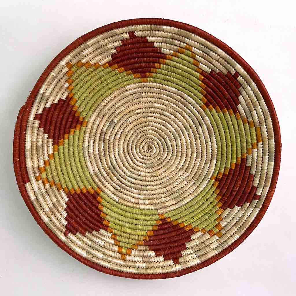 Very Thin Coil Finest Quality Handwoven Rwenzori Raffia Shallow Basket/Bowl | 9"