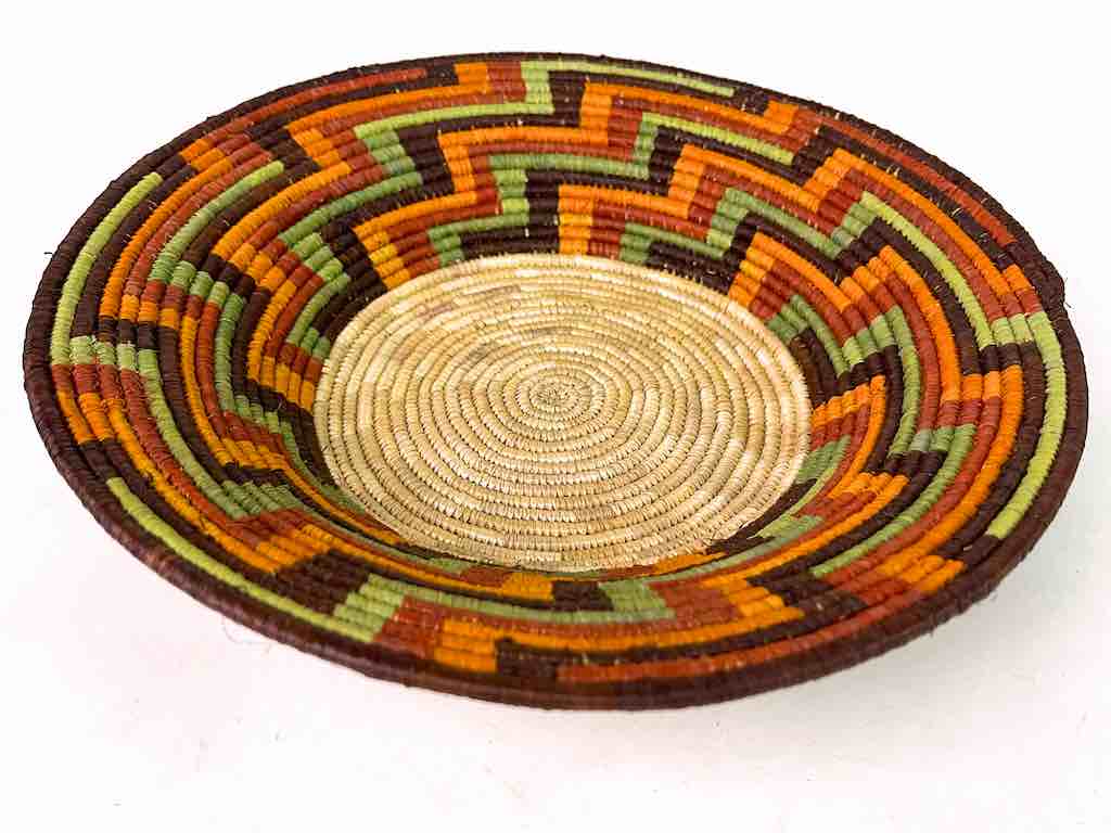 Very Thin Coil Finest Quality Handwoven Rwenzori Raffia Shallow Basket/Bowl | 9"