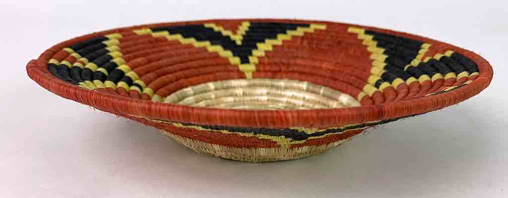 Very Thin Coil Finest Quality Handwoven Rwenzori Raffia Shallow Basket/Bowl | 8.5"