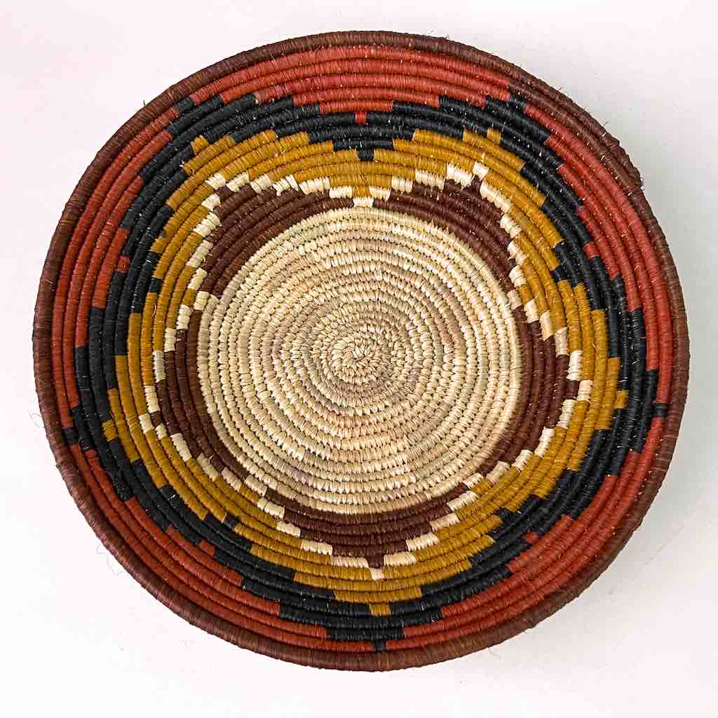 Very Thin Coil Finest Quality Handwoven Rwenzori Raffia Shallow Basket/Bowl | 8"