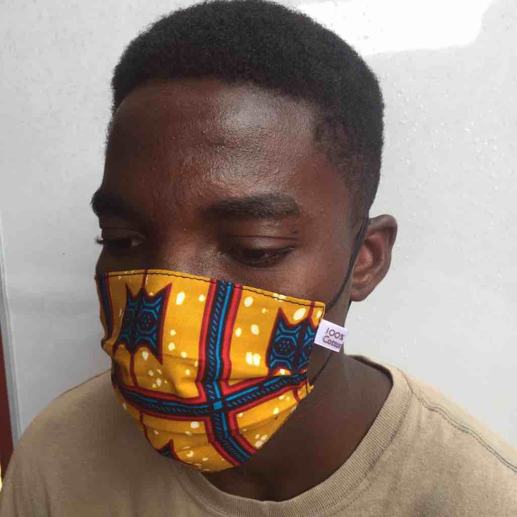 100% Cotton Dutch Wax Print Ghanaian African Gold Red Blue Face Mask