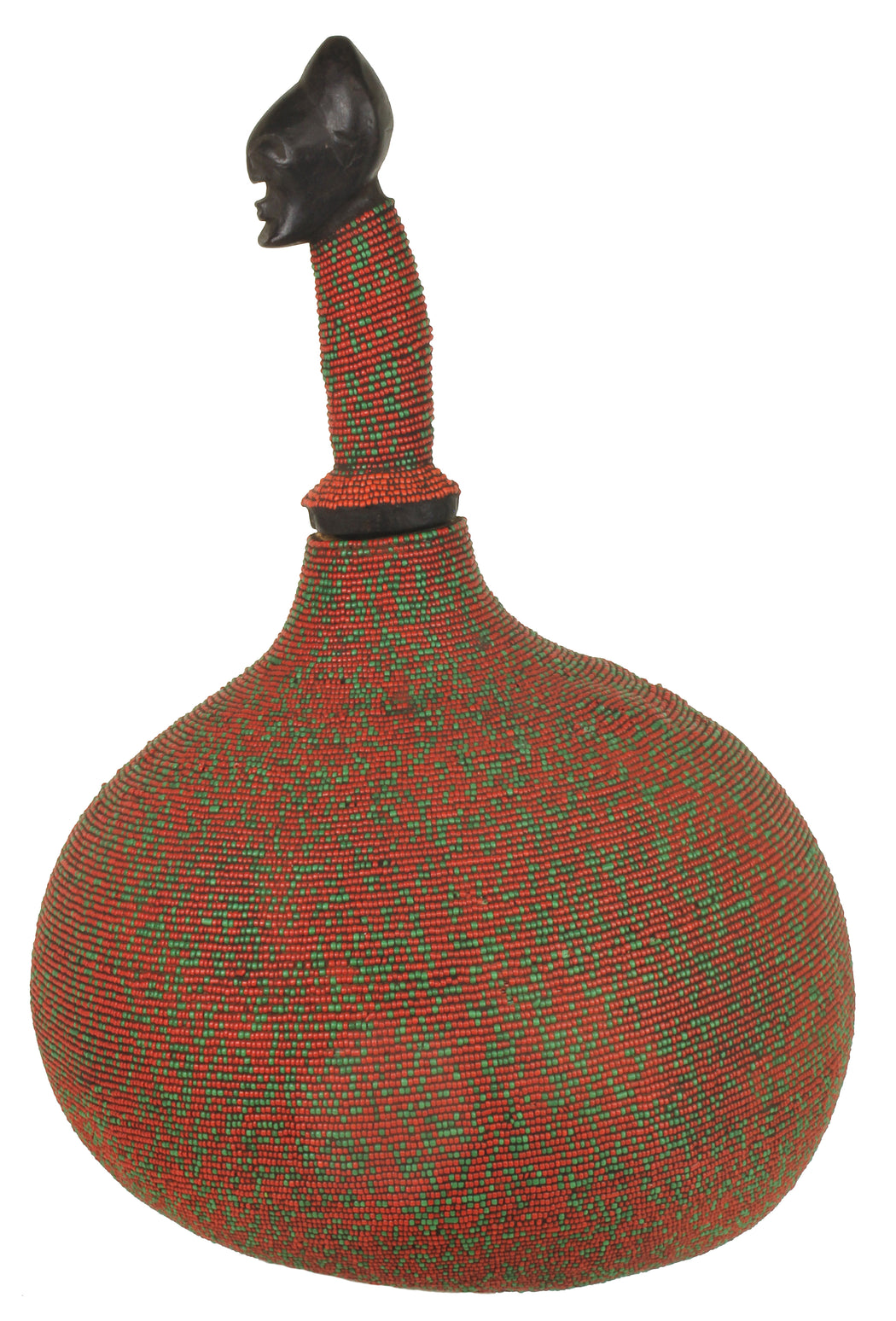 Beaded Decor Gourd from Congo, Africa - Red/Green - Niger Bend