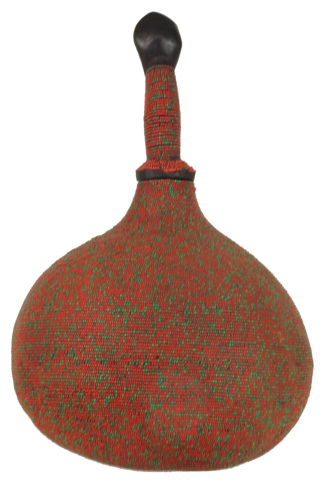 Beaded Decor Gourd from Congo, Africa - Red/Green - Niger Bend
