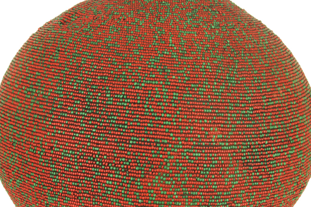 Beaded Decor Gourd from Congo, Africa - Red/Green - Niger Bend