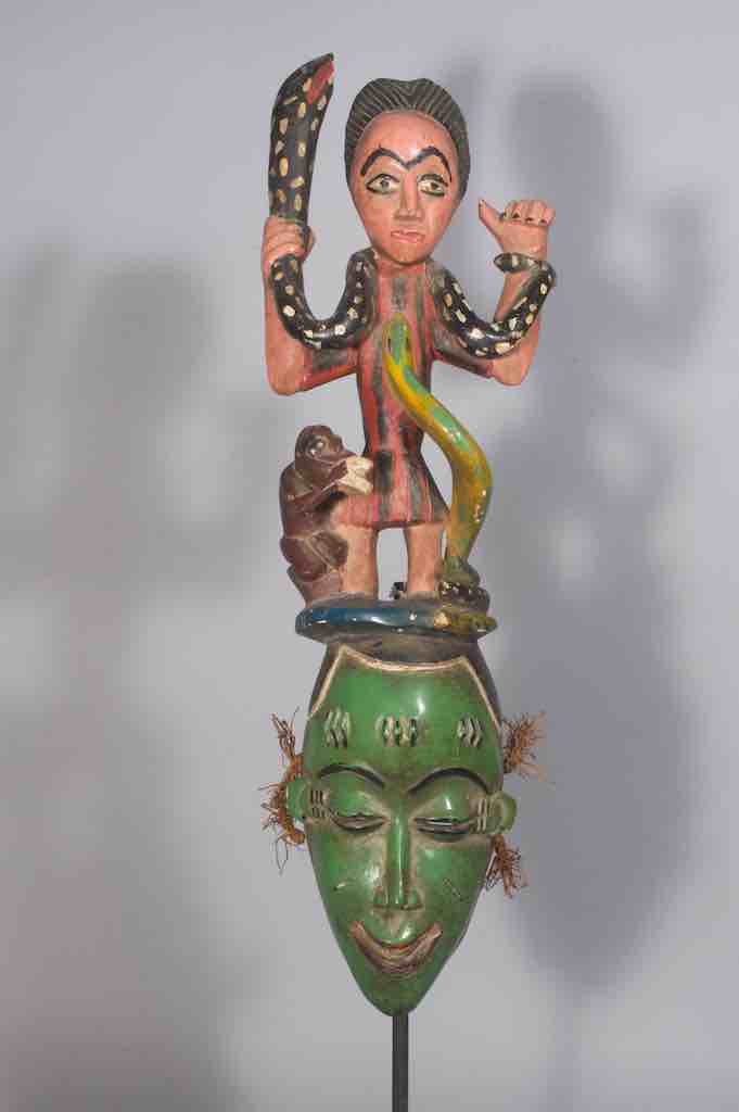 Guro Green Face Man with Snakes Mask - Ivory Coast