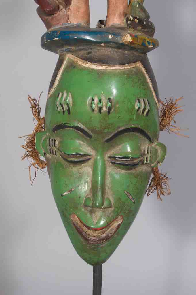 Guro Green Face Man with Snakes Mask - Ivory Coast