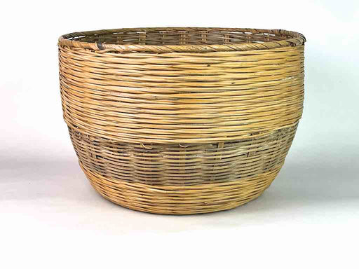 Shallow Wide Woven Palm Frond Basket - 2 Tone