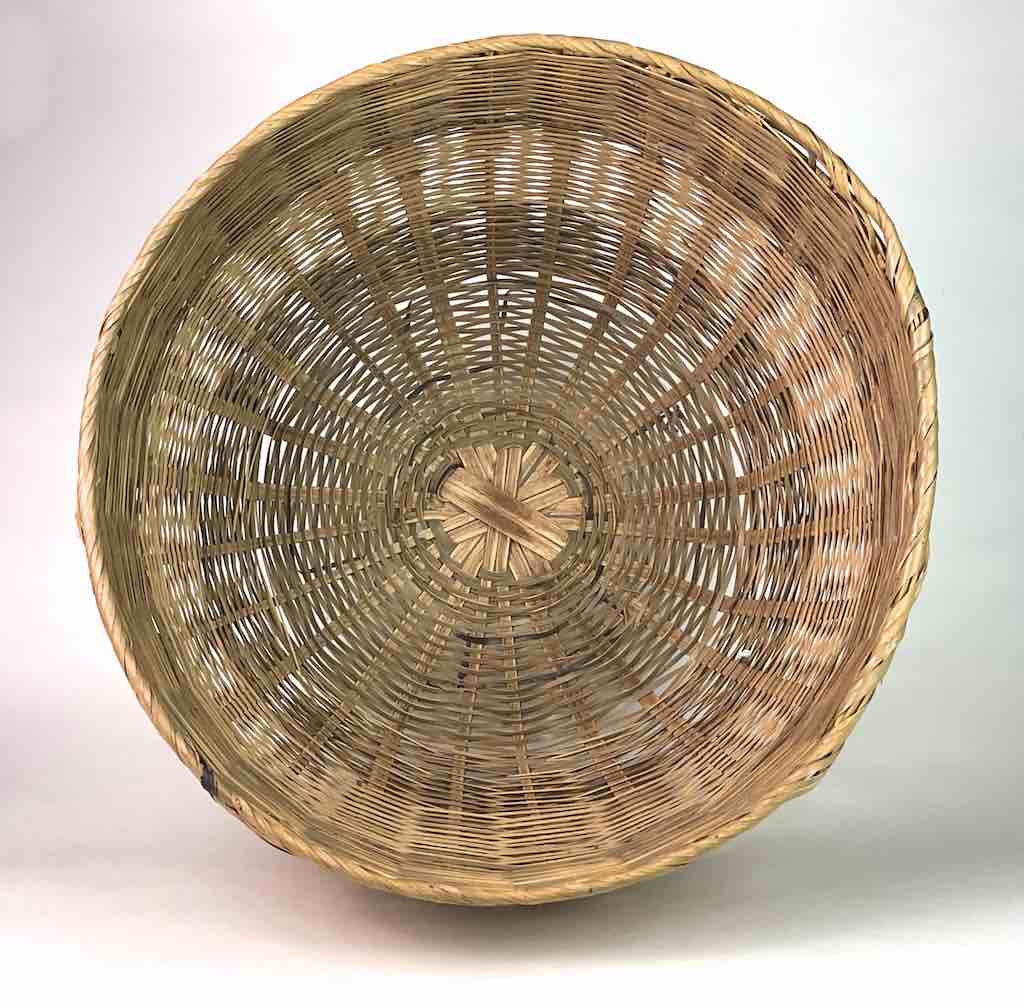 Shallow Wide Woven Palm Frond Basket - 2 Tone
