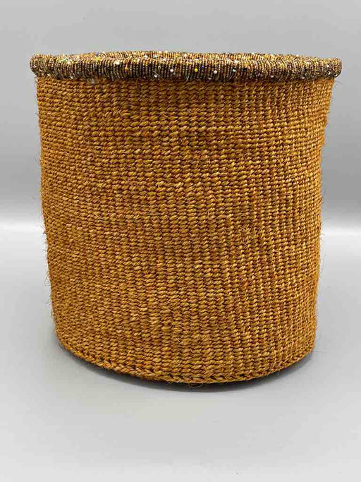 Brown Bead Rim Deep Brown Sisal Cylinder Basket - Kenya