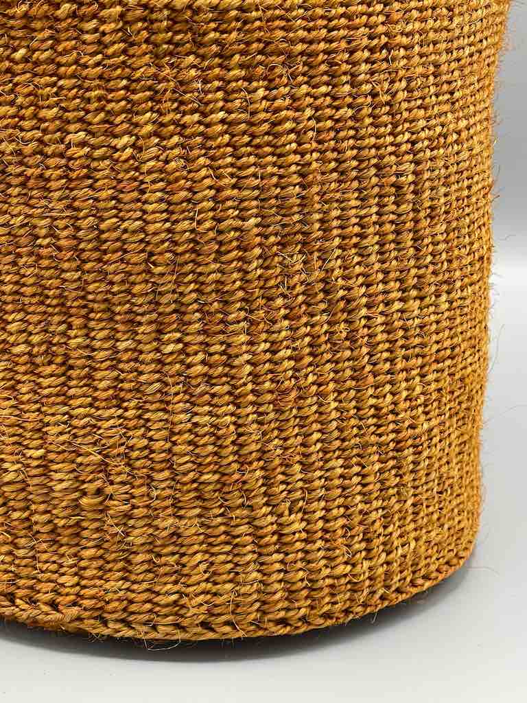 Brown Bead Rim Deep Brown Sisal Cylinder Basket - Kenya