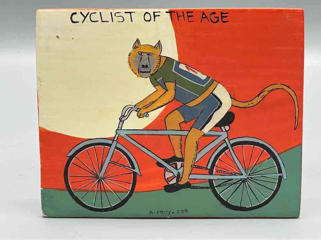 Monkey riding a bicycle | Contemporary African Hand Painted Art | Wall Hanging | Frameable Painting | 6.5" x 5"