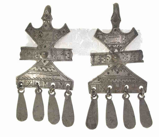 Large vintage coin silver Tuareg earring pair - Niger