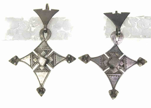 Vintage coin silver Tuareg earring pair - Niger