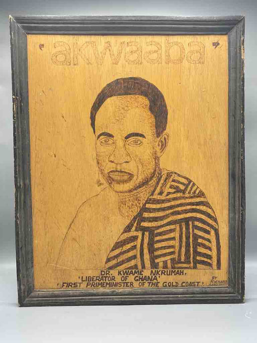 Kwame Nkrumah Portrait in Wood Burning Framed - Ghana