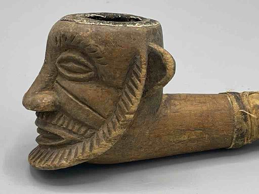 Vintage African Carved Male Head Wood-Bowl Pipe